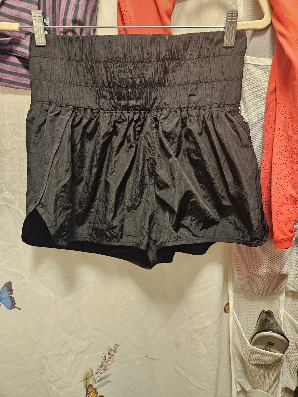 Free People Black Smocked Waist Athletic Shorts